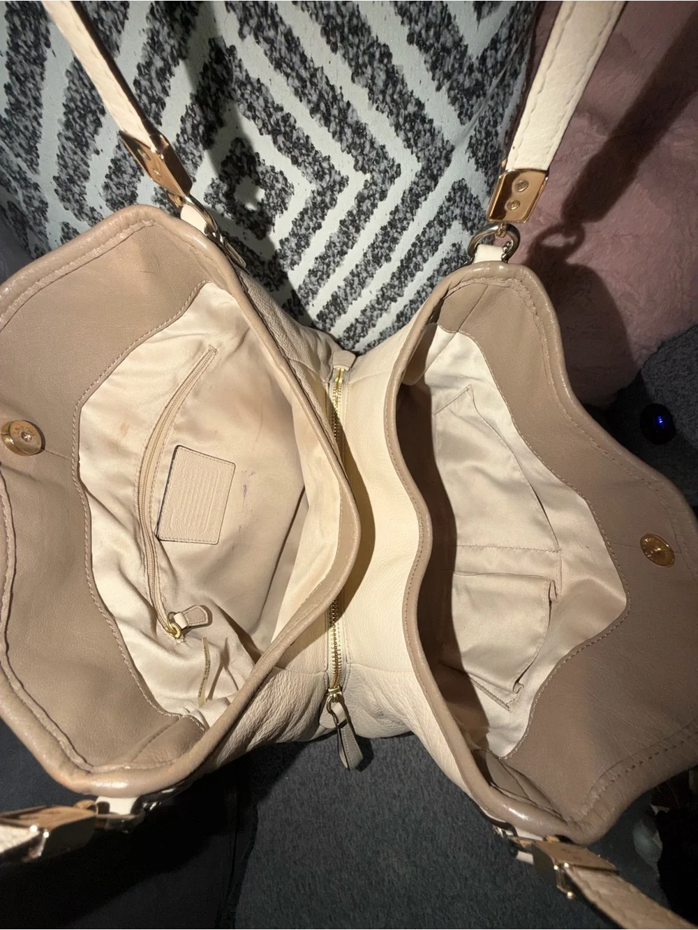Coach Beige Croc-Embossed Canvas and Pebbled Leather Madison Shoulder Bag